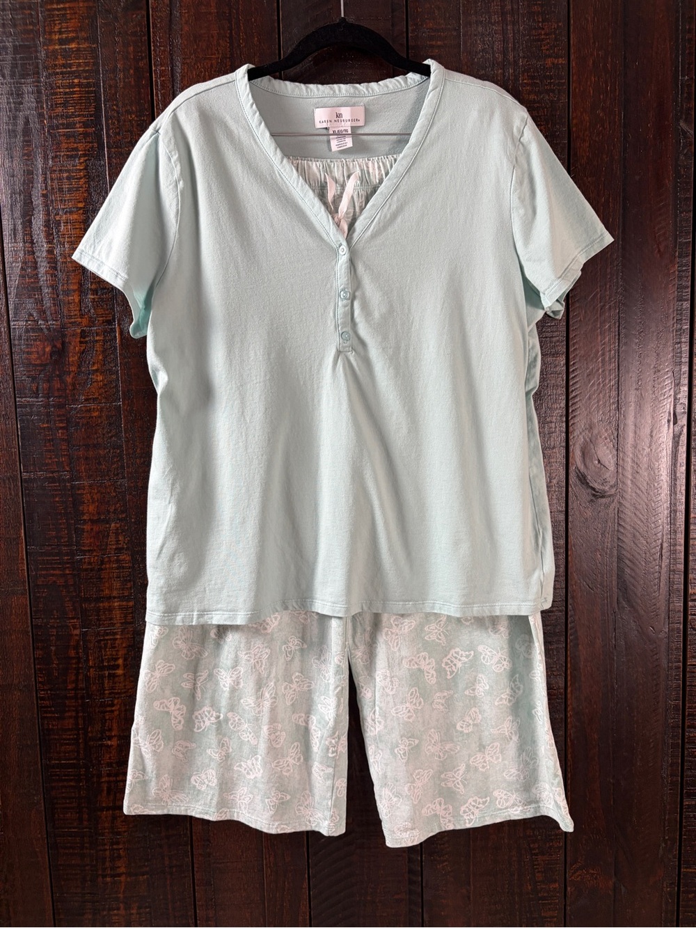 Karen Neuburger Light Turquoise Short Sleeve Pajama Set Wide Leg Capri XL